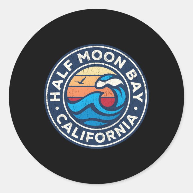 Halb Moon Bay Kalifornien Ca Wasserwellen Runder Aufkleber (Vorderseite)