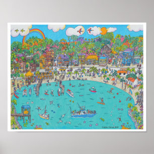 Halb Moon Bay, Print Roatan, Honduras Poster