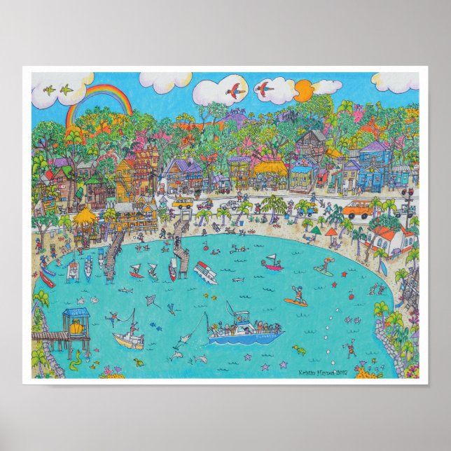 Halb Moon Bay, Print Roatan, Honduras Poster (Vorne)