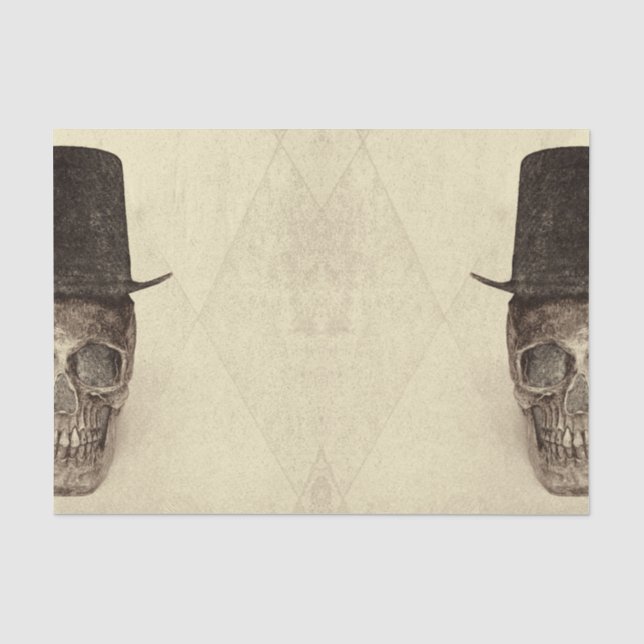 Halb-Schädel mit Vintager Hut-Gothic-Sepia Seidenpapier (Vorderseite)