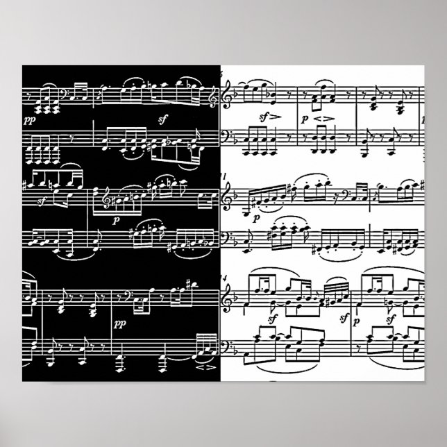 halb schwarzer halbweißer Musiknoten Poster (Vorne)