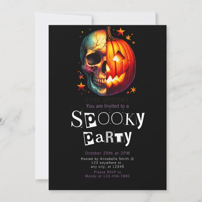 Halb Skull Pumpkin Modernes Minimalistisches Hallo Einladung (Vorderseite)