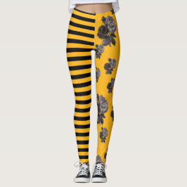 Halb und halb Streifen-Rosen-Blumenschwarzes und Leggings