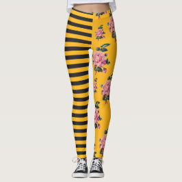 Halb und halb Streifen-Rosen-Blumenschwarzes und Leggings