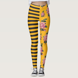 Halb und halb Streifen-Rosen-Blumenschwarzes und Leggings