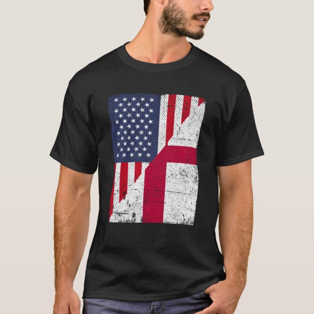Halb USA Flagge Halbenglische Flagge Amerikanische T-Shirt (Vorderseite)