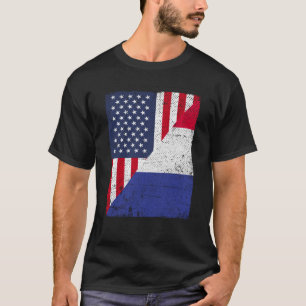 Halb USA Flagge Halbfranzösisches Flaggenamerikani T-Shirt