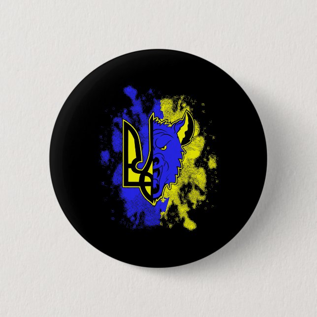 Halb Wolf halb Ukraine Tryzub Ukrainisches Symbol  Button (Vorderseite)