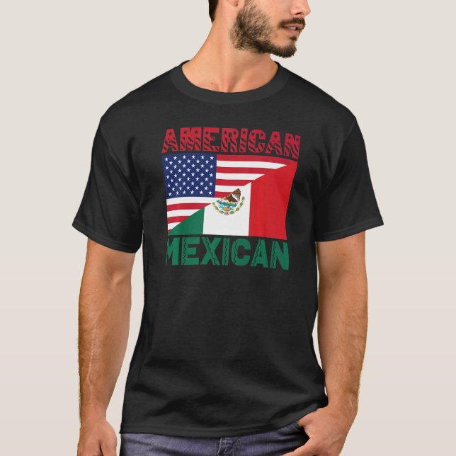Halbamerikanische Halbmexikanische Flagge T-Shirt (Vorderseite)