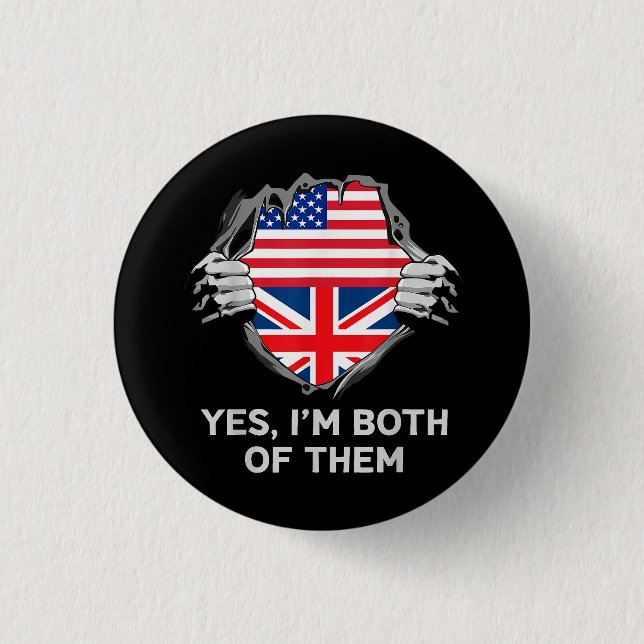 Halbamerikanische Half Britische USA Flaggen Mens  Button (Vorderseite)