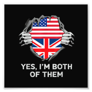 Halbamerikanische Half Britische USA Flaggen Mens  Fotodruck