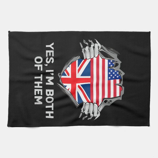 Halbamerikanische Half Britische USA Flaggen Mens  Geschirrtuch (Horizontal)
