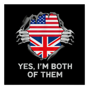 Halbamerikanische Half Britische USA Flaggen Mens  Poster