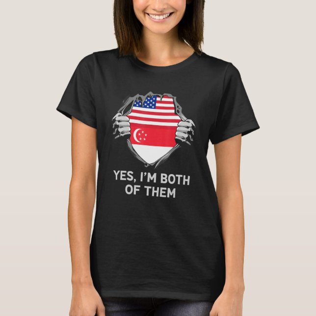 Halbamerikanische Half-Singapur-Flagge USA Singapu T-Shirt (Vorderseite)
