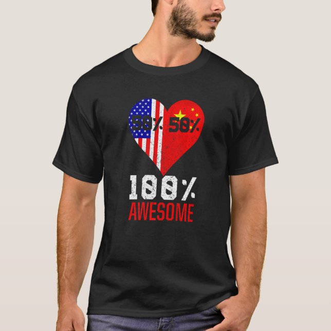 Halbamerikanischer Halbchinesischer Herz - Flag de T-Shirt (Vorderseite)