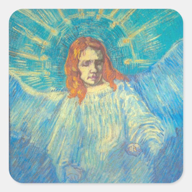 Halbbild eines Engels von Vincent van Gogh Quadratischer Aufkleber (Vorderseite)