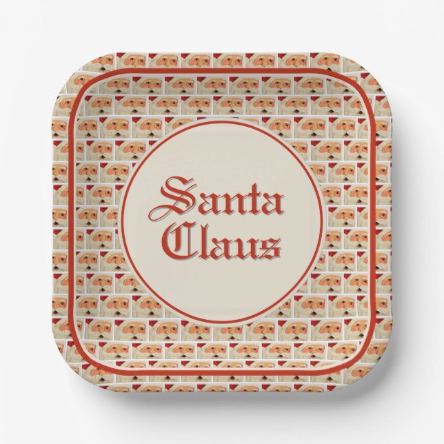 Halbbrick-Muster des gemalten Santa Claus-Gesichts Pappteller (Vorderseite)