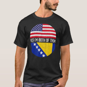 Halbe Amerikaner Halbe bosnische Flagge Familie He T-Shirt