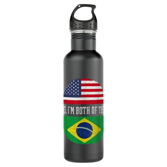 Halbe Amerikaner Half brasilianische Flagge USA Br Edelstahlflasche (Vorderseite)