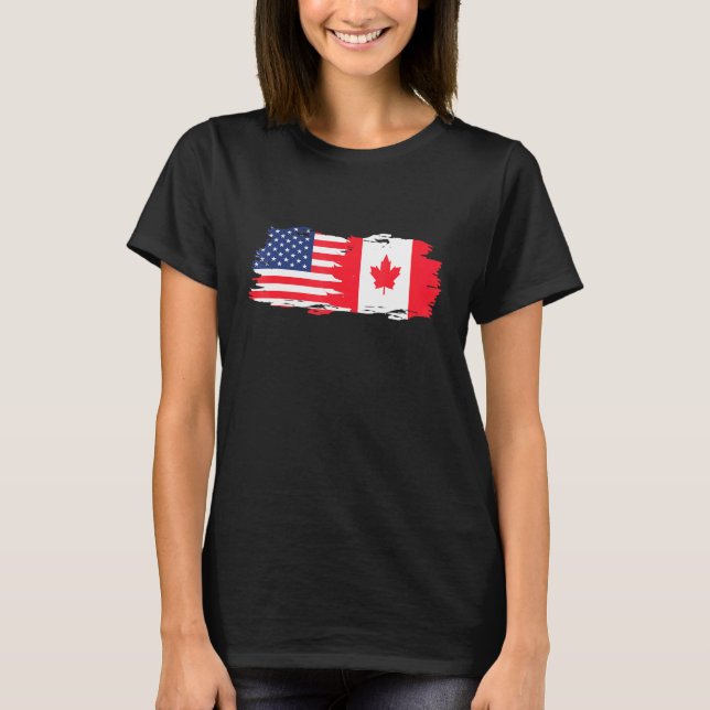 Halbe Amerikaner Half Kanadier Roots America Kanad T-Shirt (Vorderseite)