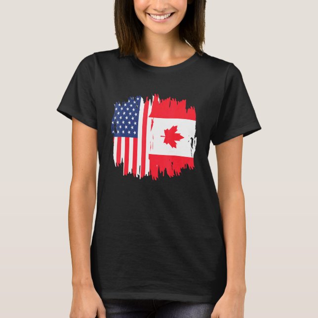Halbe Amerikaner Half Kanadier Roots America Kanad T-Shirt (Vorderseite)
