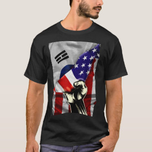 Halbe amerikanische Flagge koreanisches ROOTS USA  T-Shirt