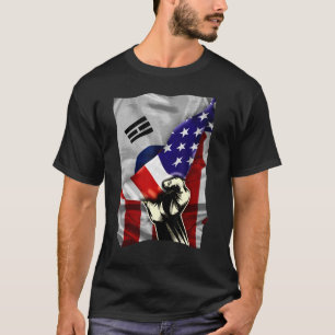 Halbe amerikanische Flagge koreanisches ROOTS USA  T-Shirt