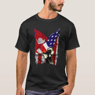 Halbe amerikanische Flagge Nepal ROOTS USA Flagge T-Shirt