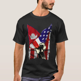 Halbe amerikanische Flagge Nepal ROOTS USA Flagge T-Shirt
