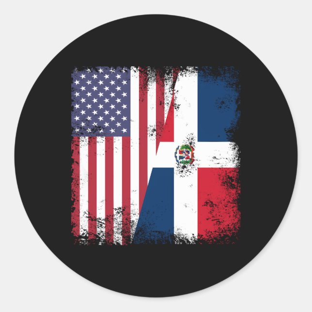 Halbe dominikanische Flagge USA Runder Aufkleber (Vorderseite)