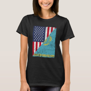 Halbe Flagge der USA Half Flagge Kasachstan Flagge T-Shirt