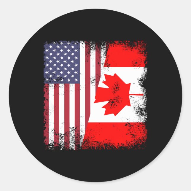 Halbe kanadische Flagge Kanada USA Runder Aufkleber (Vorderseite)