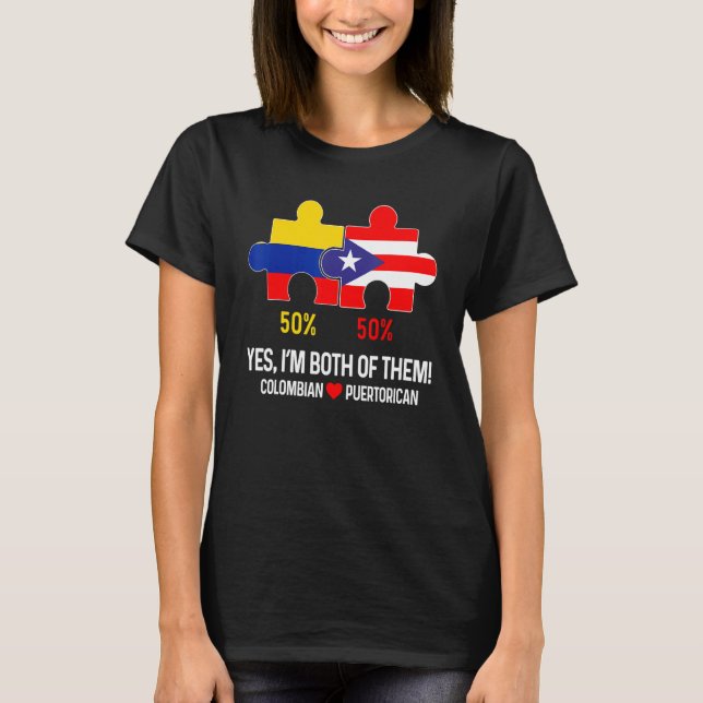 Halbe kolumbianische Half Puerto Rico Flag Karte B T-Shirt (Vorderseite)