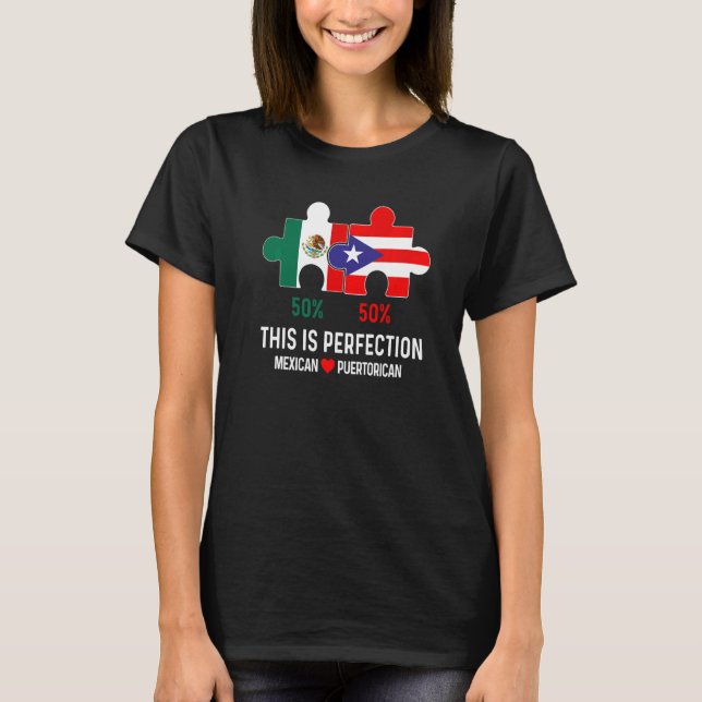 Halbe puerto-ricanische Halbmexikanische Flagge Mi T-Shirt (Vorderseite)