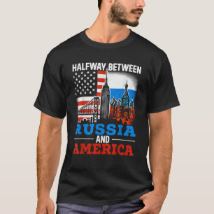 Halbe Russische Halbamerikanische Flagge Russland  T-Shirt
