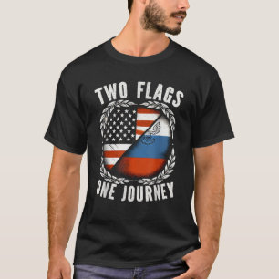 Halbe Russische Halbamerikanische Flagge Russland  T-Shirt