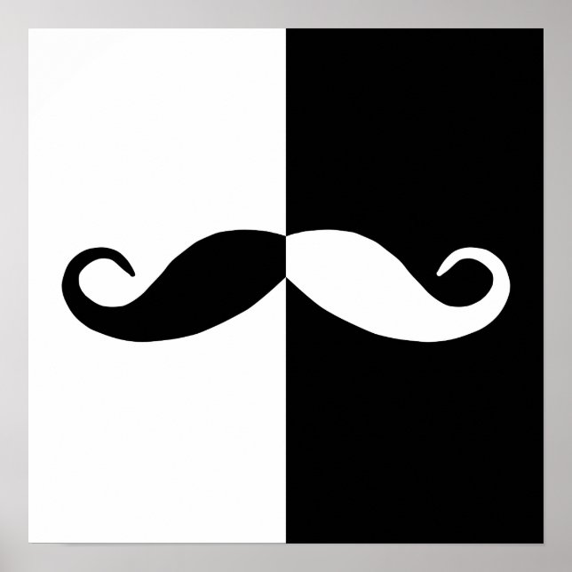 Halbe Schwarz-Weiß-Schnurrbart Poster (Vorne)