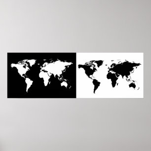 halbe schwarze/halb weiße Weltkarte Poster