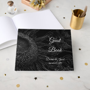 Halbe Sonnenblume Schwarz-Weiß-Blumenkunst Elegant Gästebuch