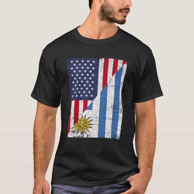 Halbe US-Flagge Halburuguayische Flagge Amerikas U T-Shirt (Vorderseite)