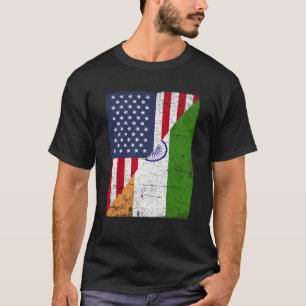 Halbe USA-Flagge Halbe Indien-Flagge Amerikanische T-Shirt