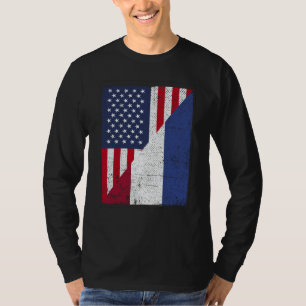 Halbe USA-Flagge halbe Niederlande-Flagge amerikan T-Shirt
