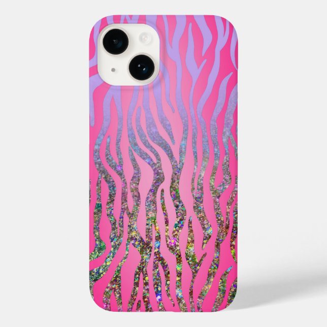 halber Glitzer Rosa Tiger drucken Case-Mate iPhone 14 Hülle (Rückseite)