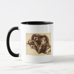 Halbes Längenporträt eines Mannes, der vorbei Tasse