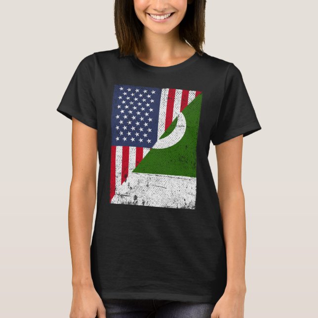 Halbfahne USA Halbfahne Pakistan Flagge Amerikanis T-Shirt (Vorderseite)