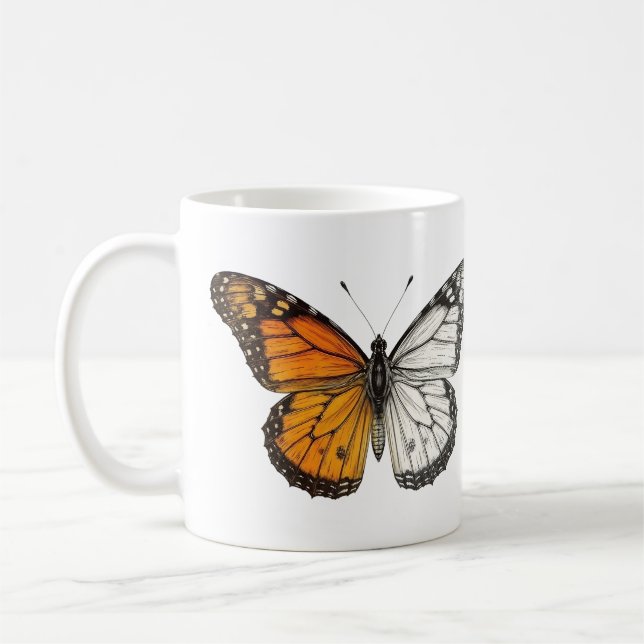 Halbfarbige Monarchschmetterlingskunst Kaffeetasse (Links)