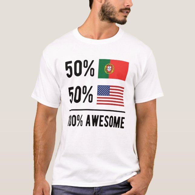 Halbfinale portugiesische Halbamerikanische Flagge T-Shirt (Vorderseite)