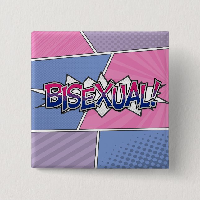Halbftone Bisexual Pride Typografie mit Flagge Button (Vorderseite)