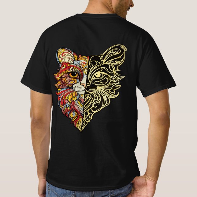 Halbgesicht-Löwe-Kunst Herren T-Shirt (Rückseite)