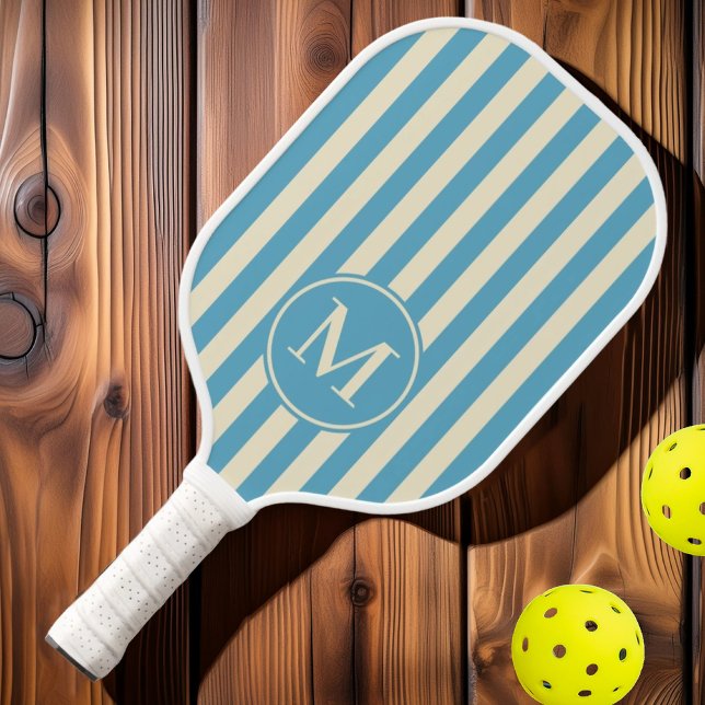 Halbjahrsstreifen Warmes Aqua Nachmittagsmongramm Pickleball Schläger (Von Creator hochgeladen)